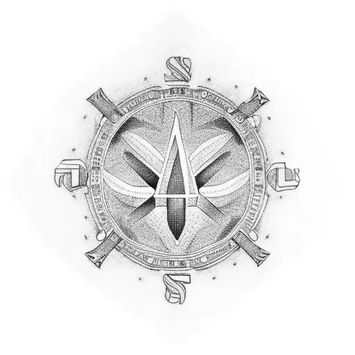 A Dotwork Tattoo Of A Dollar Sign Incorporated Into The Design Of A Car Steering Wheel