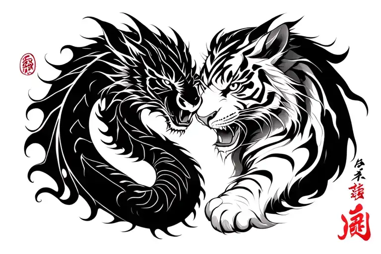 Black Dragon And White Tiger Forming Ying Yang S H Calligraphy