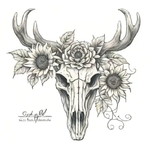 A Deer Skull With Sunflowers Feminin
