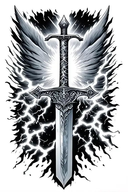 A Beautiful Sword And Lightning At The Bottom Half