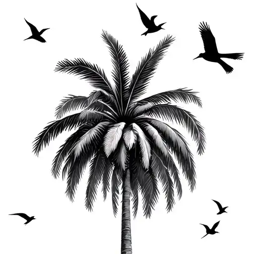 Palm Tree And Birds Escaping