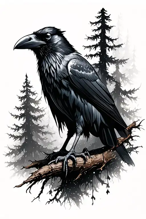Raven With Trees