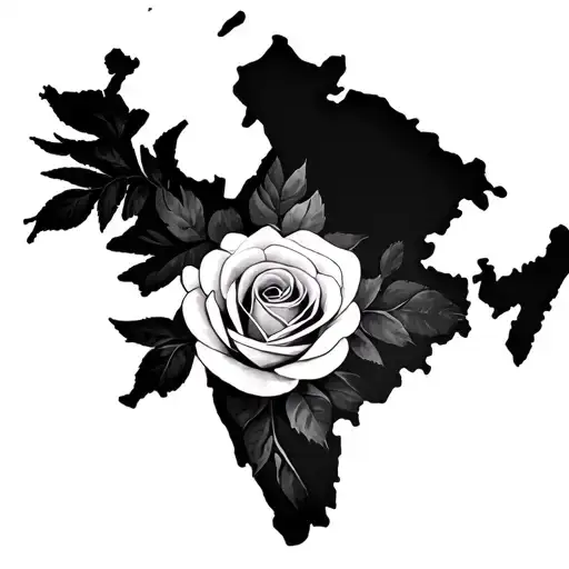 Map Of India And Map Of Uk With A Rose Minimalistic