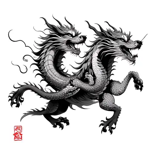 Dog Chasing A Chinese Dragon