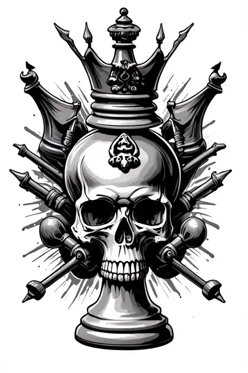 Back Ground King Chess Piece Chess Board Intertwined With Skull And Dirtbike