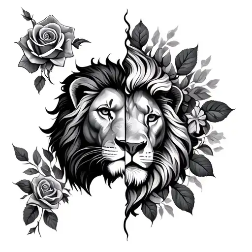 Half Lion And Half Rose Intertwined