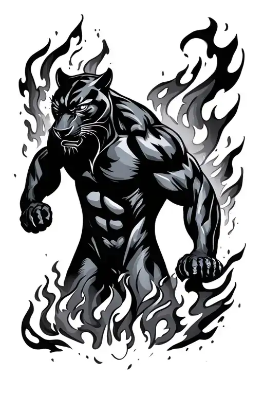 Black Panther Surrounded By Flames