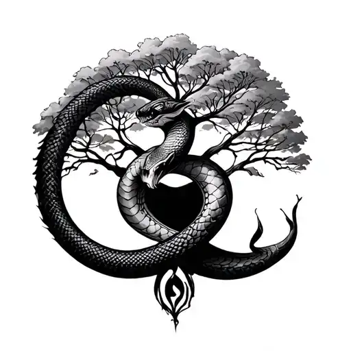 Ouroboros Snake And Life Tree
