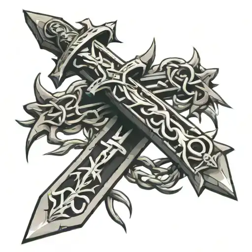 Crown Of Thorns Wrapping Around A Sword That Looks Like A Cross