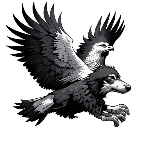 Wolf Eagle Coming Together Symbolizing