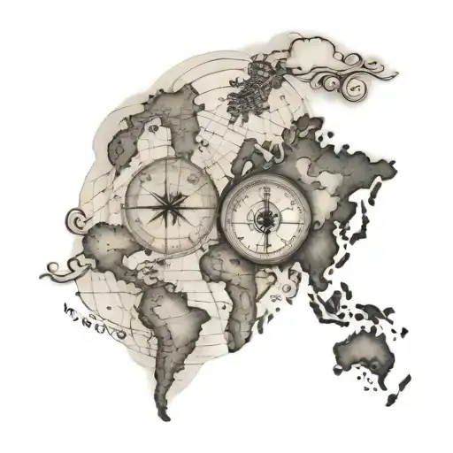 A Vintage World Map With Hourglass