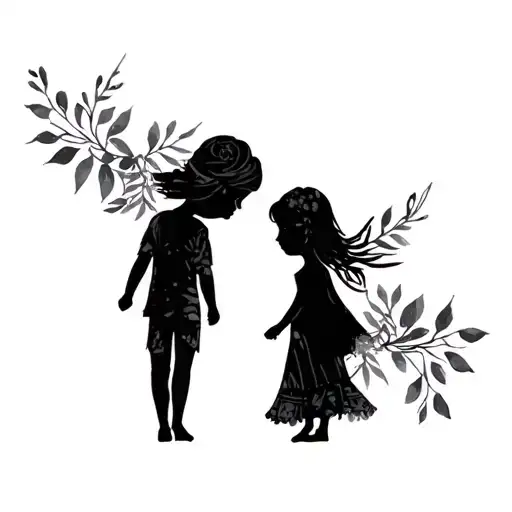 Older Sister And Brother Silhouette