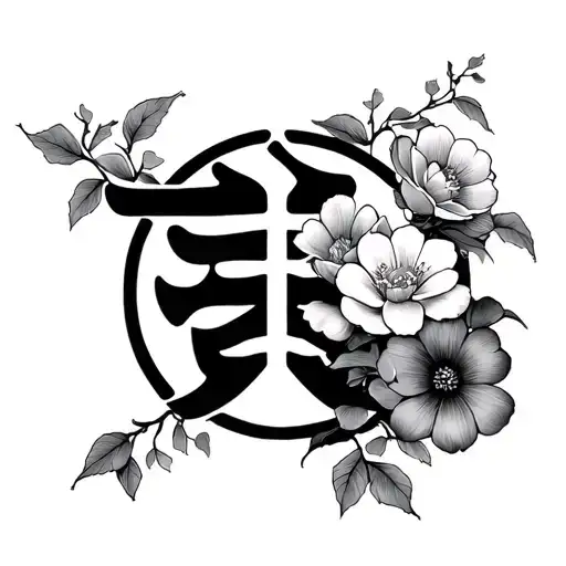 Kaizen Symbol With Japanese Flowers