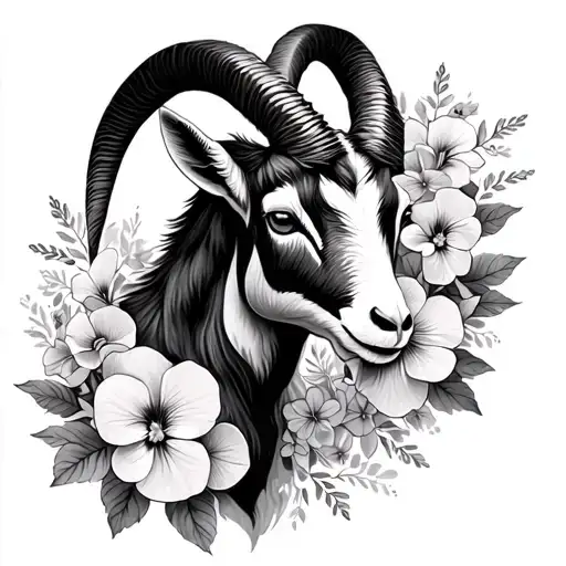 Capricorn Goat And Pansie Flowers