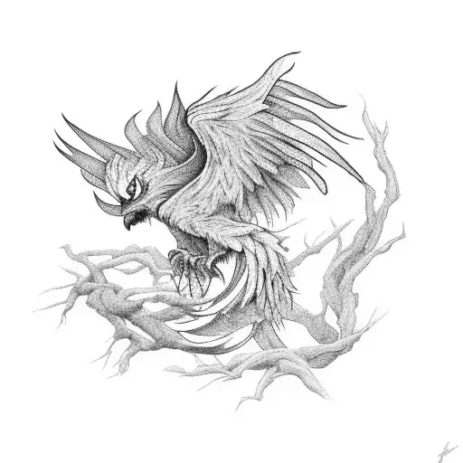 Pheonix Standing On A Dead Tree