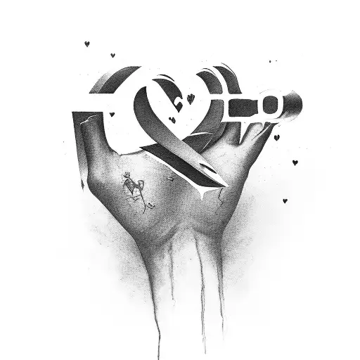 A Hand Holding A Knife And The Word 'Love' Written Above The Knife Split Into Two Pieces