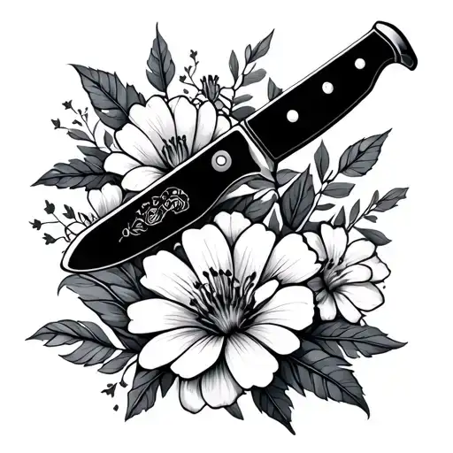 Australian Native Flowers Around Knife Surrounded