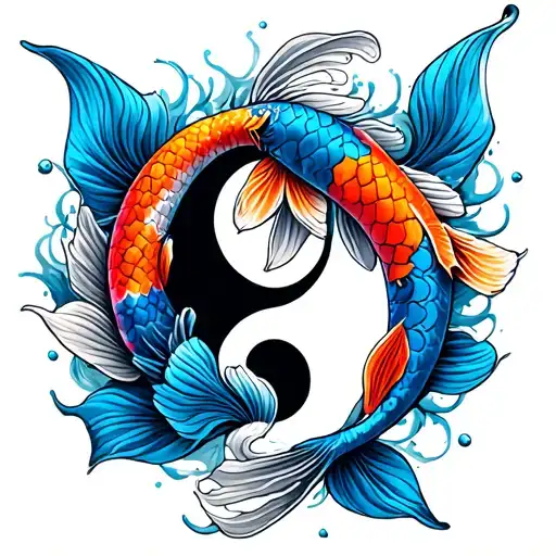 Blue And Orange Koi Fish Yin Yang Symbol