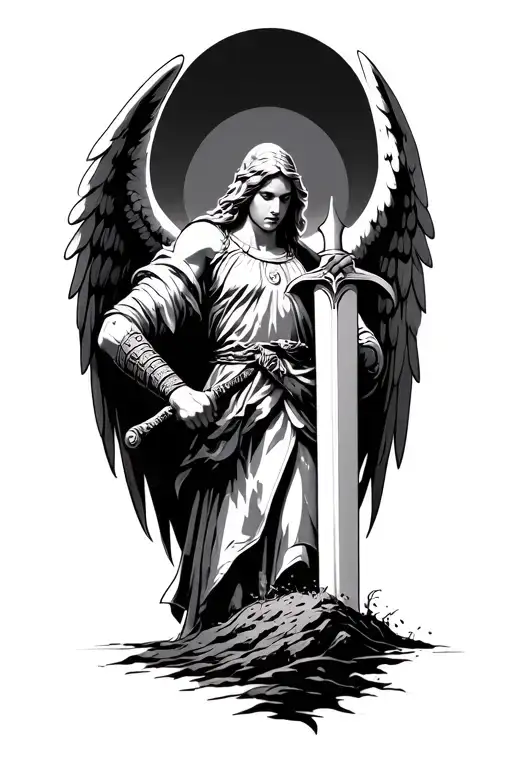 Realistic Warrior Angel Planting A Sword