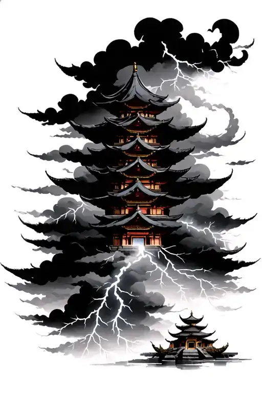 Temple Vietnam Cloud And Lightning