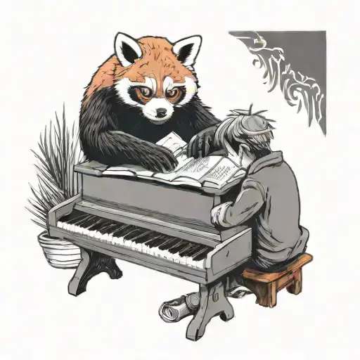 A School Boy Reading A Book About Martial Arts While A Red Panda Plays The Piano Next To Him