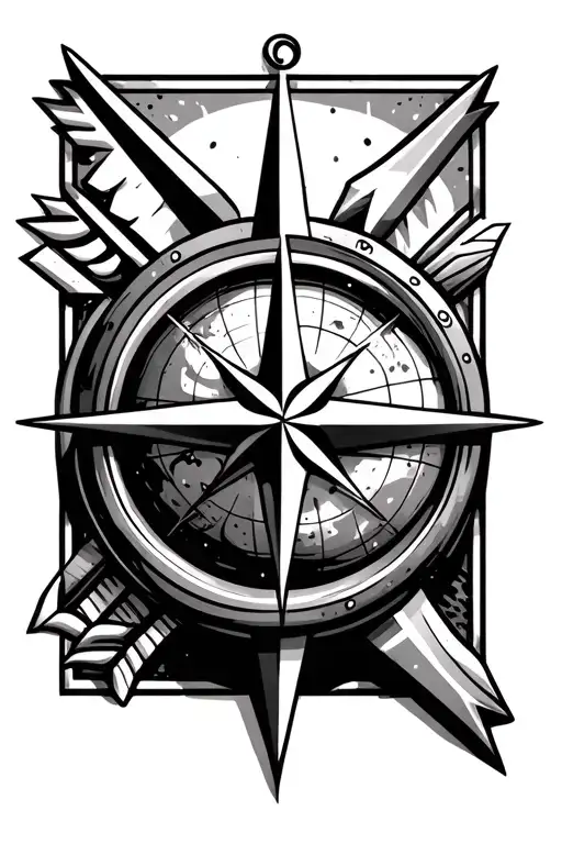 Compass Point Arrows And Globe Surrounded