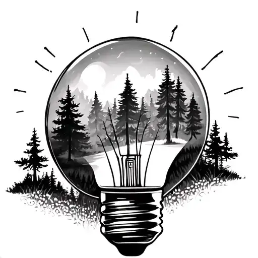 Forest Scenery Inside Of A Sideways Lightbulb