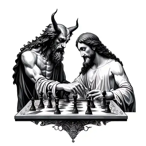 Devil And Jesus Playing Chess