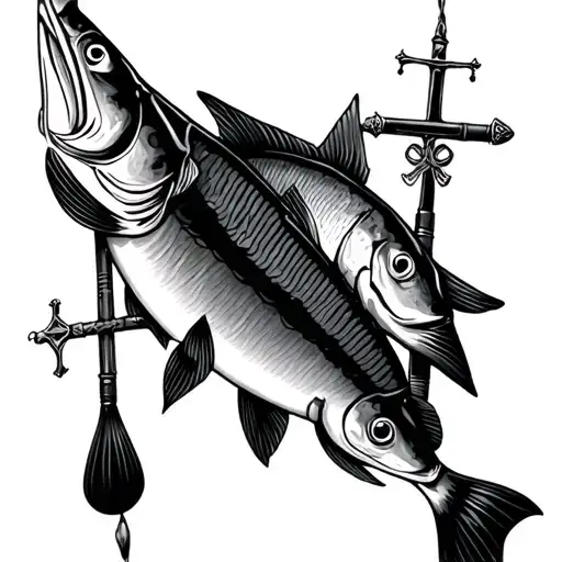 I Want To Tatto A Two Fishing Rod In Cross And Ander King Mackarel