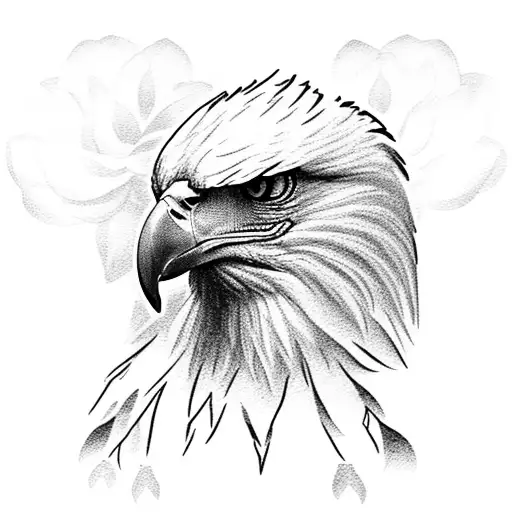 Eagle Sitting On Branch With Flowers