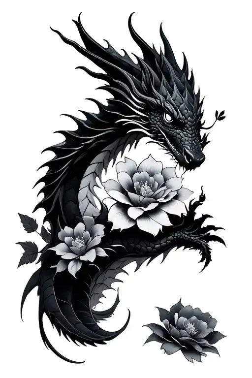 Flowers And Small Dragon Intertwined