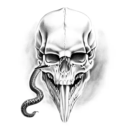 Snake Coming Out Of The Jaw With A Raven Of The Skull