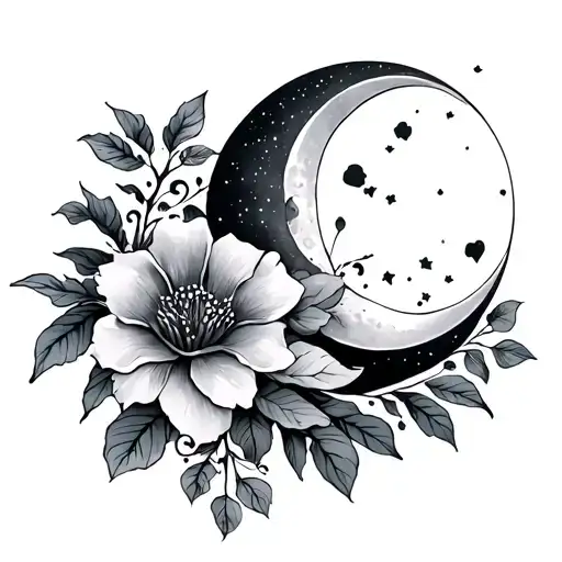 Piones With Flowers And Moon