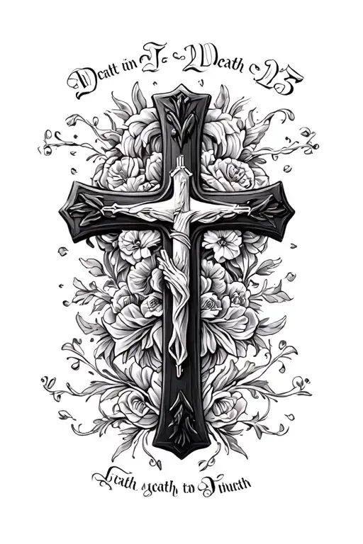 Catholic Cross Surrounded Birth Date And Death Date