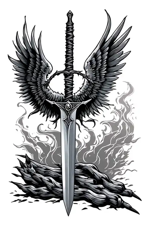 Barbed Wire Sword With Wings Spread Wide