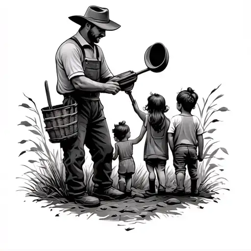 Farmer Teachig His Kids The Farming