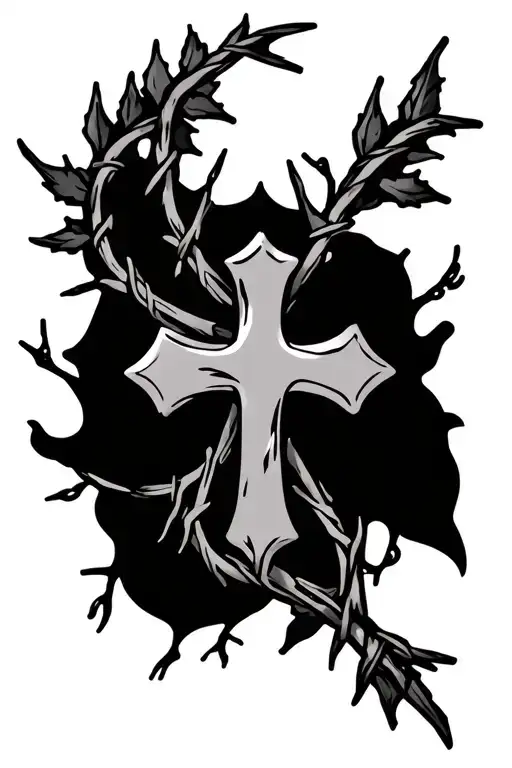 Cross Whith Vine And Barb Wire Wrapped