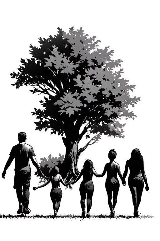 A Family Of 6 Dad Mom Brother And 3 Sisters Walking Under A Tree