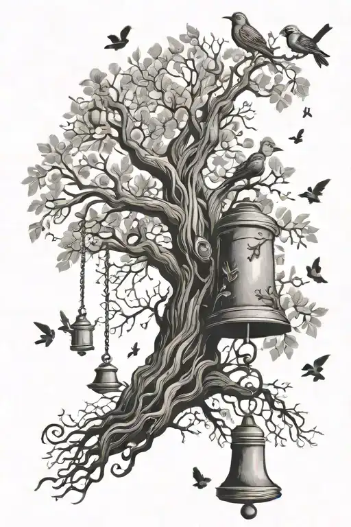 Tree With Birds And A Bell