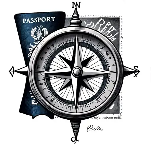 Compass With Plane And Passport Stamp