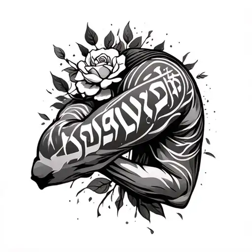 Around The Bicep Outline Filled In With Hebrew Writing