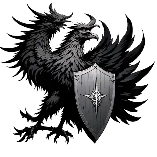 Phoenix With A Warrior's Silhouette And Shield
