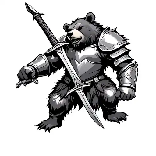 The Bear In Armor Holds A Sword