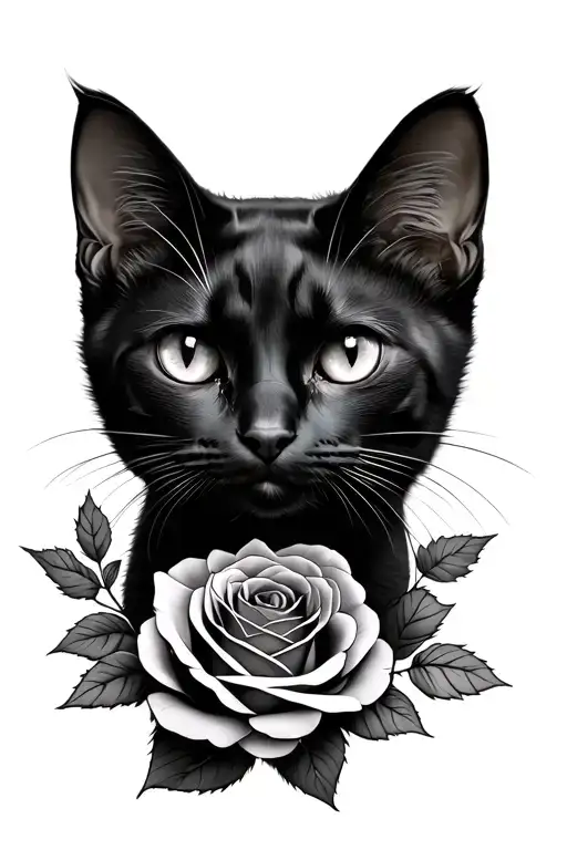 Black Cat With Rose Intertwined Roses