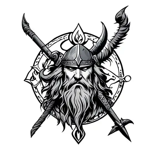 Viking With Drakkar And Symbol