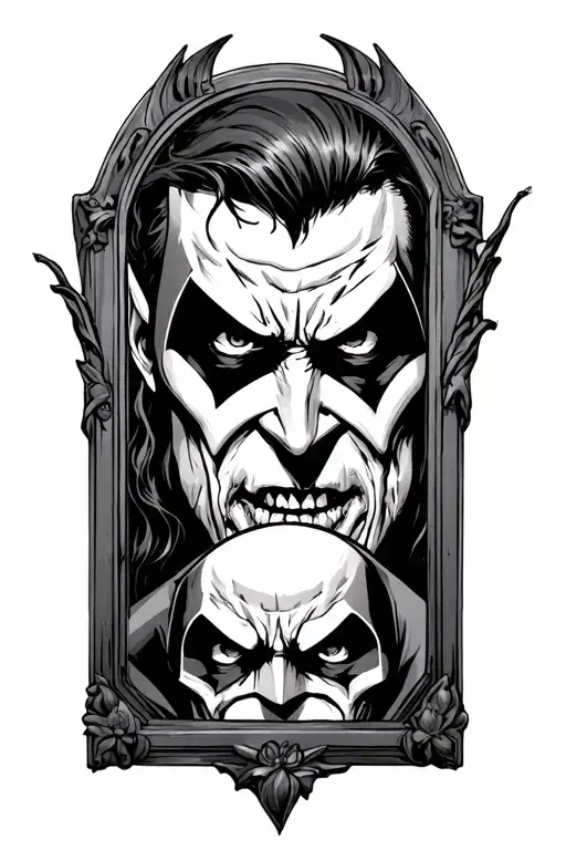 Evil Dead Et Batman Looking Into A Mirror