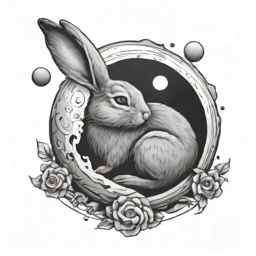 Sleeping Bunny Inside A Moon Surrounded
