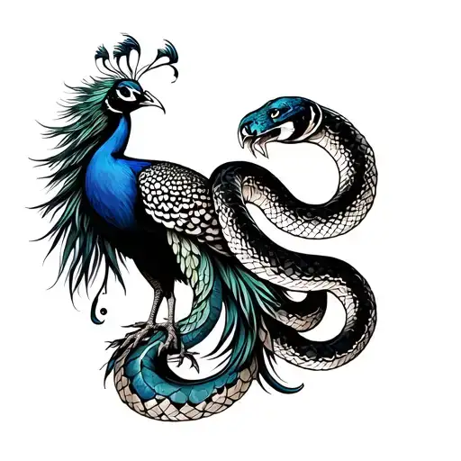 Peacock Holding Snake In Claws All Black