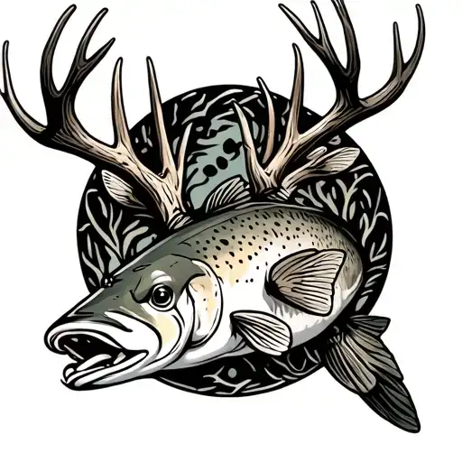 Trout With Deer Antlers Surrounded