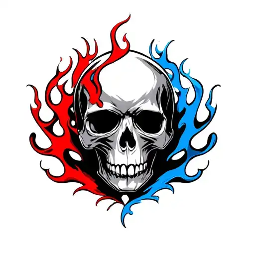 Skull With Red White And Blue Flames